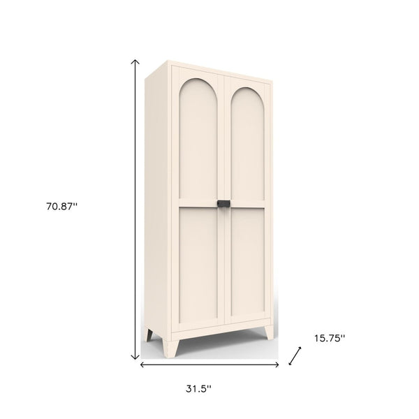 HomeRoots 71" Cream Stainless Steel Locking Pantry - Stylish Storage Solution with Arched Doors & Versatile Design 683400