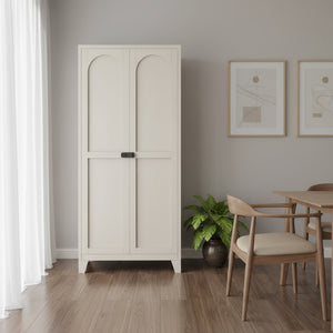 HomeRoots 71" Cream Stainless Steel Locking Pantry - Stylish Storage Solution with Arched Doors & Versatile Design 683400