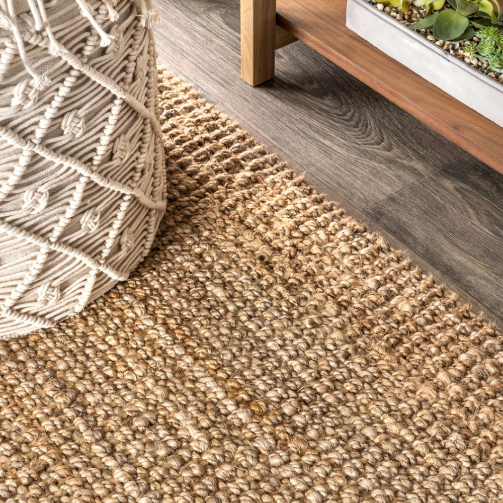 HomeRoots 8' Natural Jute Handmade Square Rug with Fringed Tassels - Versatile Artisan Charm for Any Space 683411