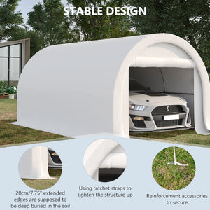 English Elm Outsunny 10x16 Portable Carport Steel Frame Pe Canopy Shelter for Vehicles Gear White W2225P200868