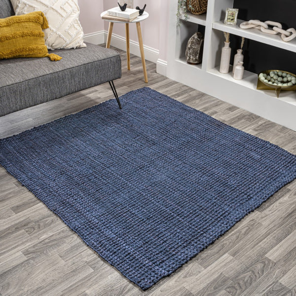 HomeRoots 7' Navy Blue Jute Handmade Square Rug – Artisan Crafted, Durable, and Perfect for Modern Interiors 683425