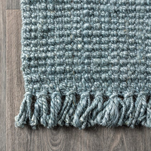 HomeRoots 5' Light Blue Jute Handmade Square Rug with Fringe - Eco-Friendly, Soft Texture for Any Room Decor 683428