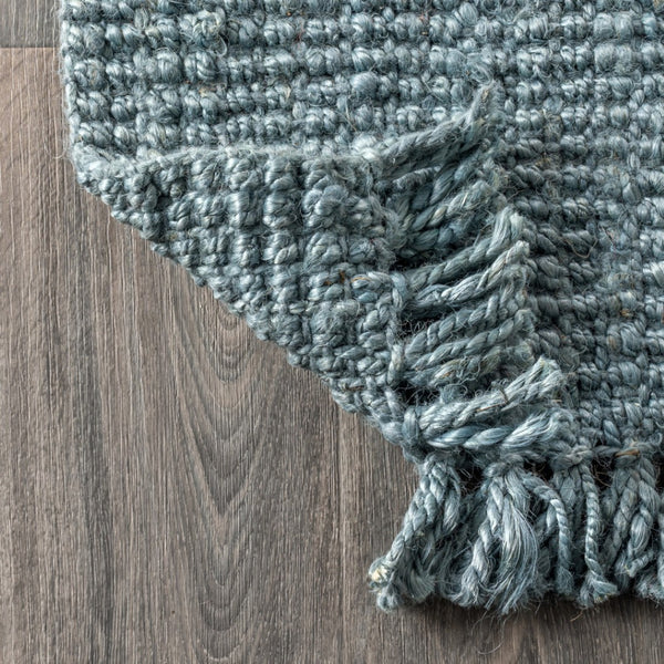 HomeRoots 5' Light Blue Jute Handmade Square Rug with Fringe - Eco-Friendly, Soft Texture for Any Room Decor 683428