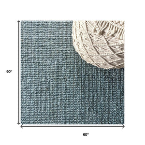 HomeRoots 5' Light Blue Jute Handmade Square Rug with Fringe - Eco-Friendly, Soft Texture for Any Room Decor 683428