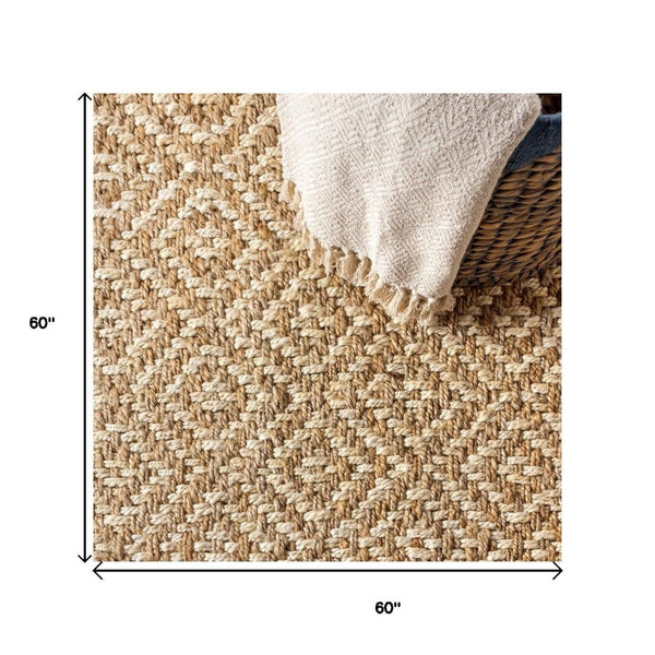 HomeRoots 5' Natural Jute Handmade Square Rug - Stylish, Durable, and Versatile for Any Home Décor Space 683433