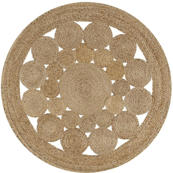 HomeRoots 5' Natural Jute Round Rug - Durable, Textured Design for Modern Spaces, Ideal for Living Rooms & More 683447