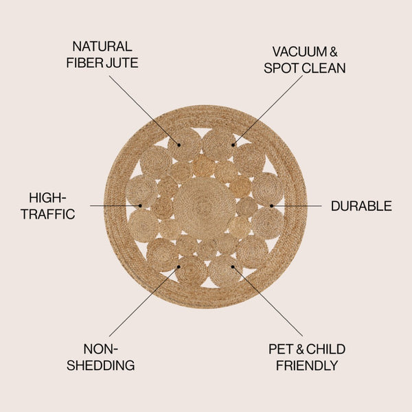 HomeRoots 5' Natural Jute Round Rug - Durable, Textured Design for Modern Spaces, Ideal for Living Rooms & More 683447
