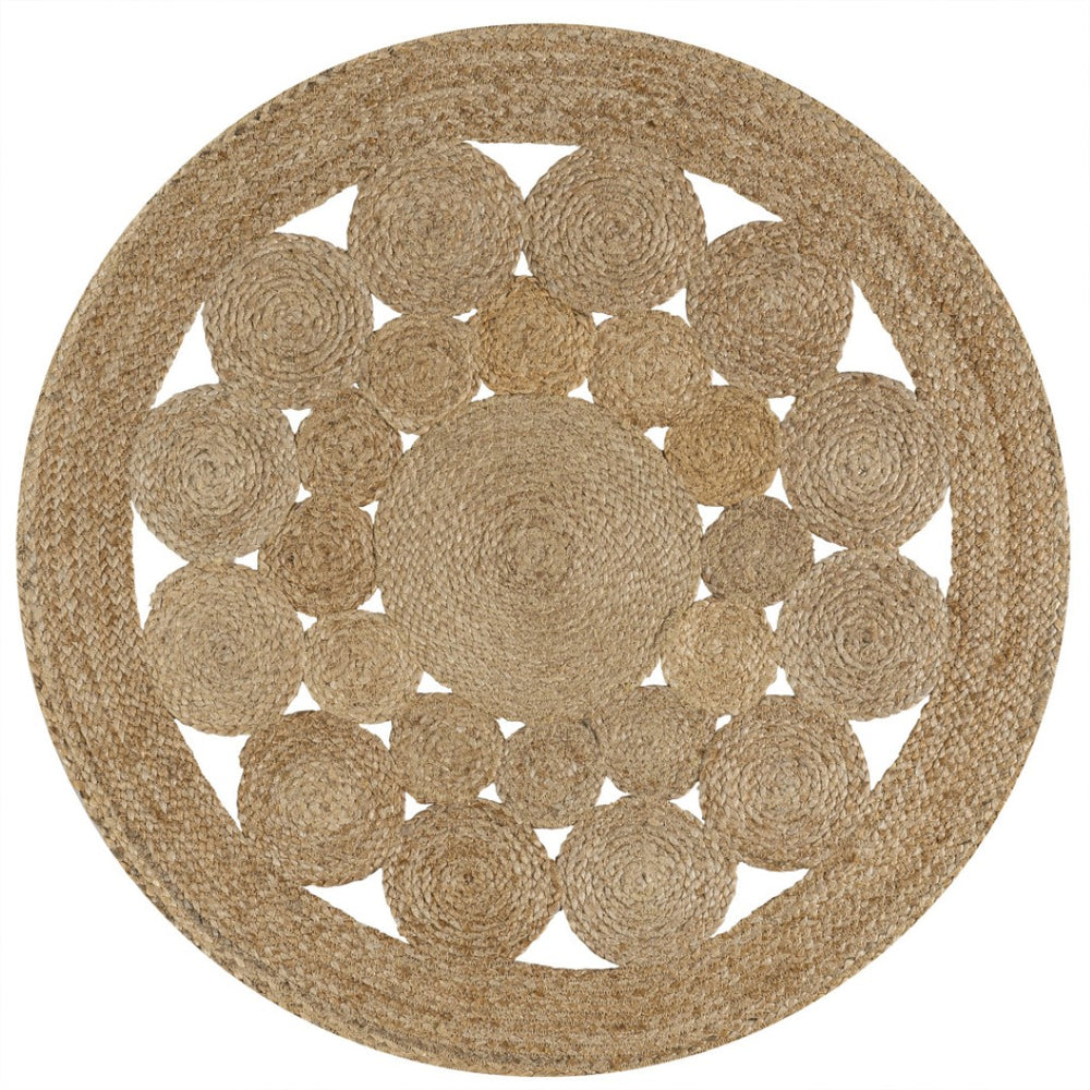 HomeRoots 5' Natural Jute Round Rug - Durable, Textured Design for Modern Spaces, Ideal for Living Rooms & More 683447