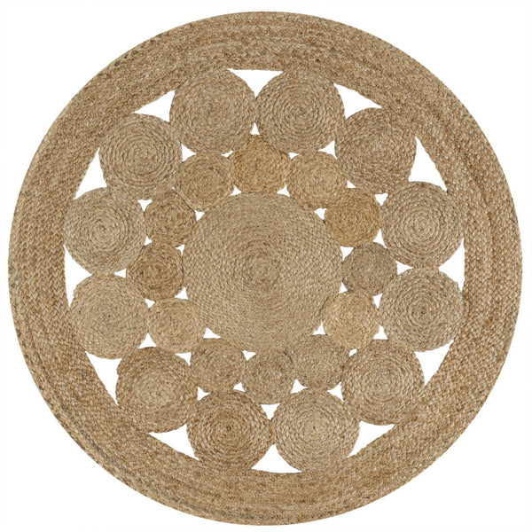 HomeRoots 5' Natural Jute Round Rug - Durable, Textured Design for Modern Spaces, Ideal for Living Rooms & More 683447