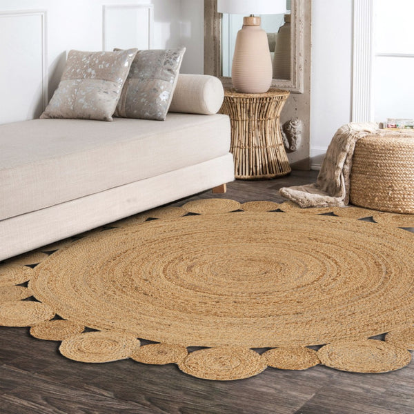 HomeRoots 5' Natural Jute Round Rug - Handcrafted Elegance for Modern Spaces, Durable & Easy to Care For 683450