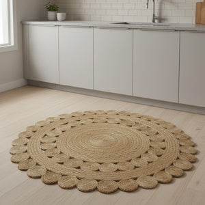 HomeRoots 5' Natural Jute Round Rug - Cozy, Durable, and Stylish Accent for Modern and Farmhouse Interiors 683456