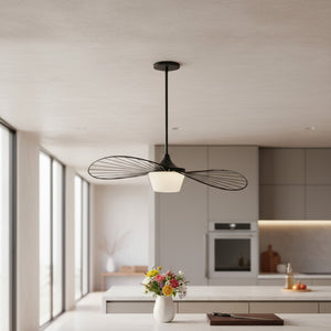 HomeRoots 34" Black Aluminum Geometric Wavy LED Pendant Light – Dimmable, Modern Design for Indoor & Outdoor Use 683460