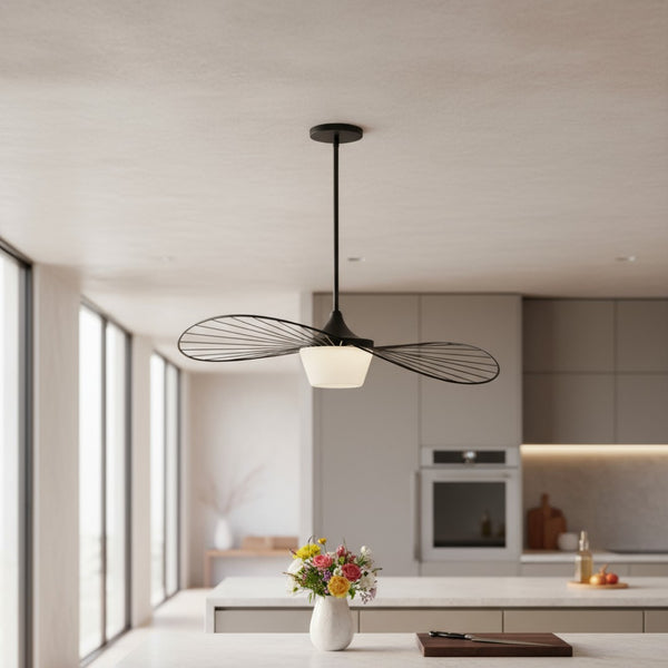 HomeRoots 34" Black Aluminum Geometric Wavy LED Pendant Light – Dimmable, Modern Design for Indoor & Outdoor Use 683460