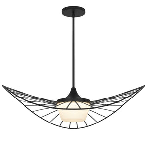HomeRoots 34" Black Aluminum Geometric Wavy LED Pendant Light – Dimmable, Modern Design for Indoor & Outdoor Use 683460