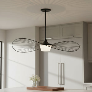 HomeRoots 44" Black Aluminum Geometric Wavy LED Pendant Light - Dimmable, Modern, Weather-Resistant Design 683461