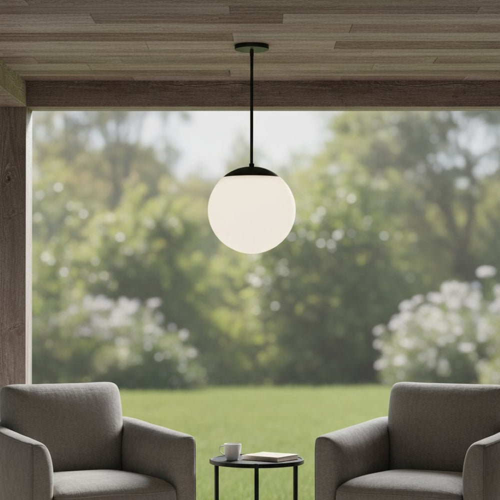 HomeRoots Black Frosted LED Dimmable Outdoor Hanging Pendant Light - Modern Style for Patios & Porches 683463