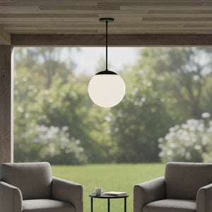 HomeRoots Black Frosted LED Dimmable Outdoor Hanging Pendant Light - Modern Style for Patios & Porches 683463