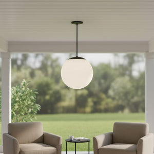 HomeRoots Black Outdoor Hanging Light - Dimmable Frosted LED Globe Pendant with Modern Black & White Design 683464