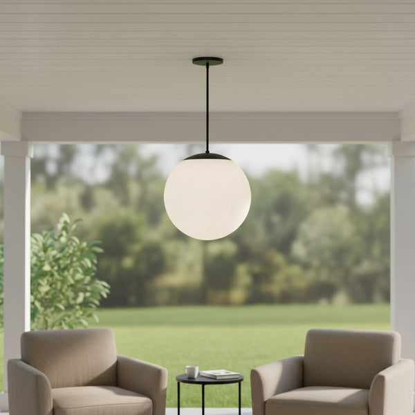 HomeRoots Black Outdoor Hanging Light - Dimmable Frosted LED Globe Pendant with Modern Black & White Design 683464