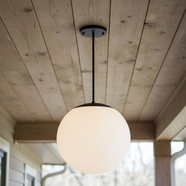 HomeRoots Black Outdoor Hanging Light - Dimmable Frosted LED Globe Pendant with Modern Black & White Design 683464