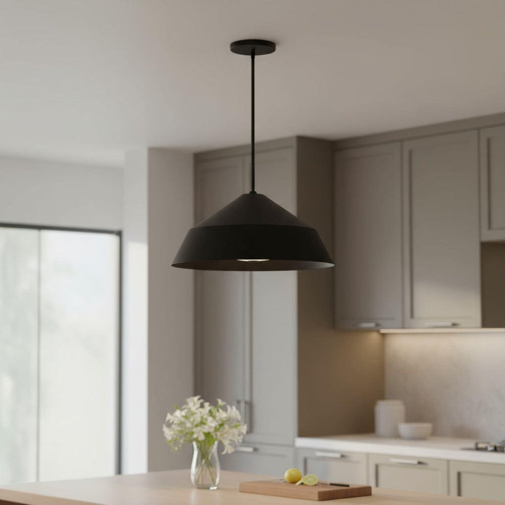 HomeRoots 22" Black Aluminum Geometric LED Pendant Light - Dimmable, Weather-Resistant, Modern Design for Indoors & Outdoors 683466