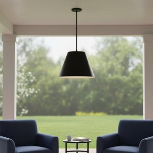 HomeRoots 16" Sleek Black Aluminum Cone LED Pendant Light - Dimmable, Weather-Resistant, Modern Design for Indoors & Outdoors 683467