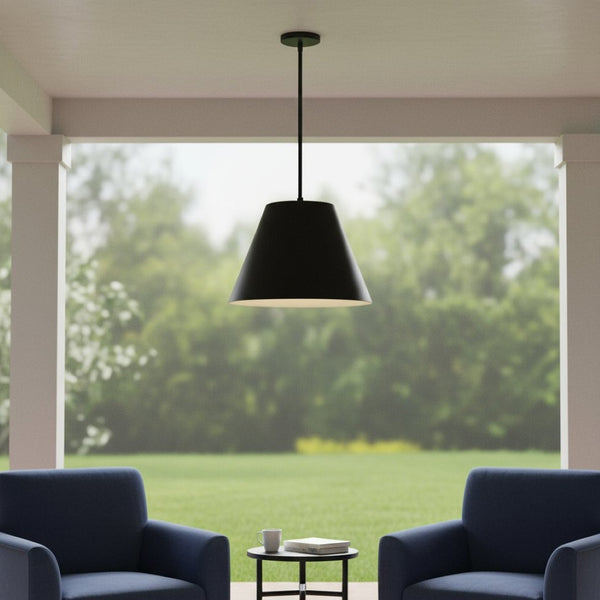HomeRoots 16" Sleek Black Aluminum Cone LED Pendant Light - Dimmable, Weather-Resistant, Modern Design for Indoors & Outdoors 683467