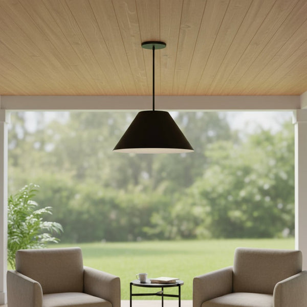 HomeRoots 22" Black Aluminum Cone Pendant Light - Dimmable LED Fixture for Modern Outdoor & Indoor Spaces 683469