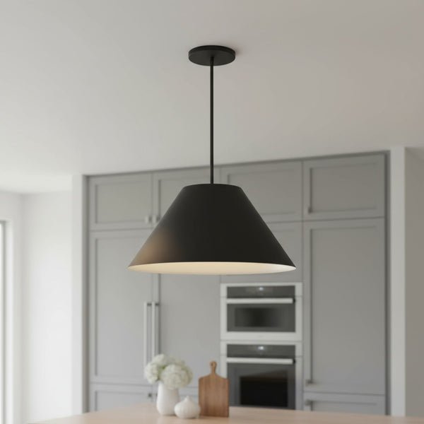 HomeRoots 22" Black Aluminum Cone Pendant Light - Dimmable LED Fixture for Modern Outdoor & Indoor Spaces 683469