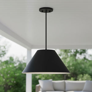 HomeRoots 22" Black Aluminum Cone Pendant Light - Dimmable LED Fixture for Modern Outdoor & Indoor Spaces 683469