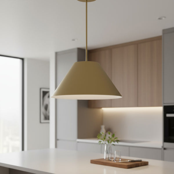 HomeRoots 22" Antiqued Brass Cone LED Pendant Light - Dimmable Outdoor & Indoor Fixture for Modern Spaces 683470