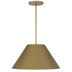 HomeRoots 22" Antiqued Brass Cone LED Pendant Light - Dimmable Outdoor & Indoor Fixture for Modern Spaces 683470