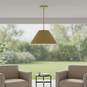 HomeRoots 22" Antiqued Brass Cone LED Pendant Light - Dimmable Outdoor & Indoor Fixture for Modern Spaces 683470
