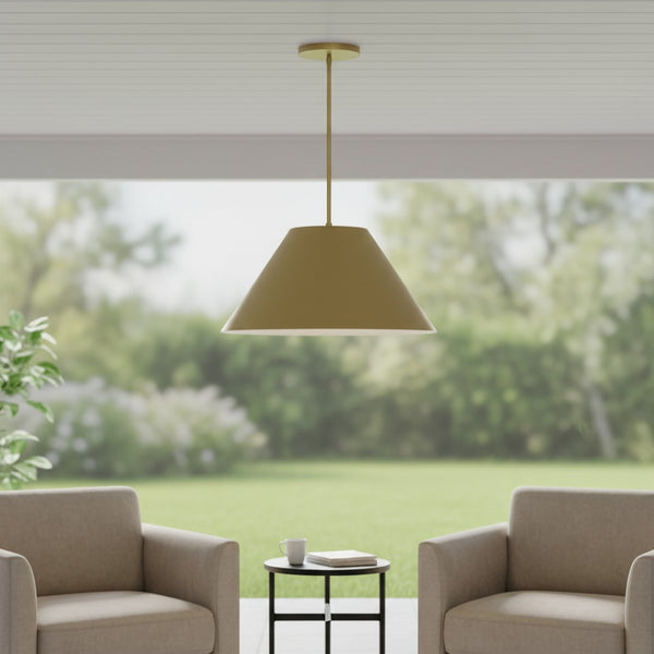 HomeRoots 22" Antiqued Brass Cone LED Pendant Light - Dimmable Outdoor & Indoor Fixture for Modern Spaces 683470