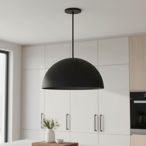HomeRoots 24" Black Aluminum Dome LED Pendant Light - Dimmable, Energy Efficient, Ideal for Indoor & Outdoor Use 683471