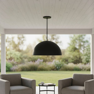 HomeRoots 24" Black Aluminum Dome LED Pendant Light - Dimmable, Energy Efficient, Ideal for Indoor & Outdoor Use 683471