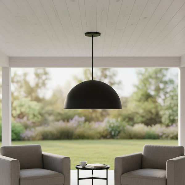 HomeRoots 24" Black Aluminum Dome LED Pendant Light - Dimmable, Energy Efficient, Ideal for Indoor & Outdoor Use 683471