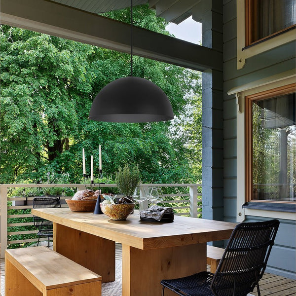 HomeRoots 24" Black Aluminum Dome LED Pendant Light - Dimmable, Energy Efficient, Ideal for Indoor & Outdoor Use 683471