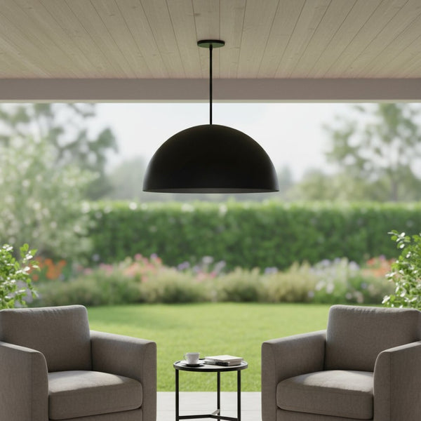 HomeRoots 32" Matte Black Aluminum Dome LED Pendant Light - Dimmable, Weather-Resistant, Modern Design for Indoors & Outdoors 683472
