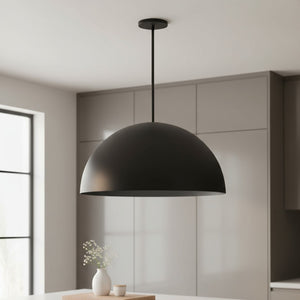 HomeRoots 32" Matte Black Aluminum Dome LED Pendant Light - Dimmable, Weather-Resistant, Modern Design for Indoors & Outdoors 683472
