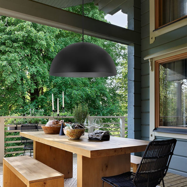 HomeRoots 32" Matte Black Aluminum Dome LED Pendant Light - Dimmable, Weather-Resistant, Modern Design for Indoors & Outdoors 683472