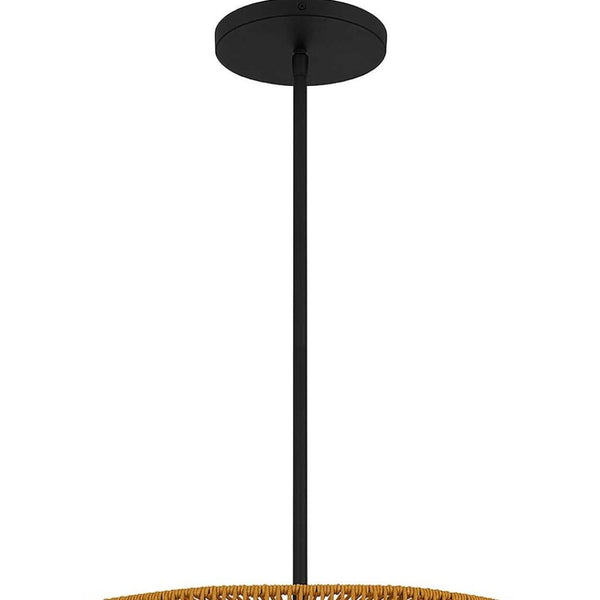HomeRoots Natural Rattan and Black Metal LED Dimmable Pendant Light – Modern Boho Outdoor/Indoor Charm! 683473