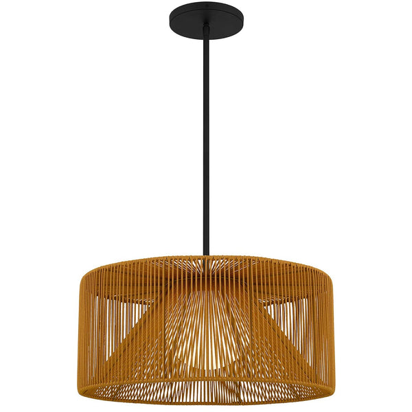 HomeRoots Natural Rattan and Black Metal LED Dimmable Pendant Light – Modern Boho Outdoor/Indoor Charm! 683473