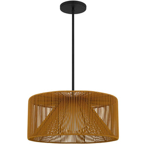 HomeRoots Natural Rattan and Black Metal LED Dimmable Pendant Light – Modern Boho Outdoor/Indoor Charm! 683473