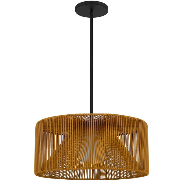 HomeRoots Natural Rattan and Black Metal LED Dimmable Pendant Light – Modern Boho Outdoor/Indoor Charm! 683473