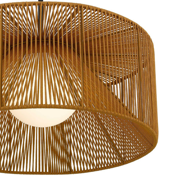 HomeRoots Natural Rattan and Black Metal LED Dimmable Pendant Light – Modern Boho Outdoor/Indoor Charm! 683473