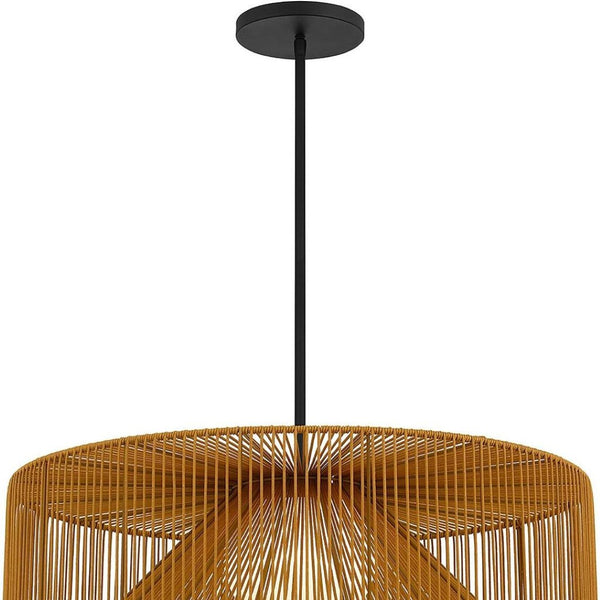 HomeRoots Natural Rattan & Black Metal LED Dimmable Pendant Light - Coastal Charm for Indoor & Outdoor Spaces 683474