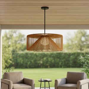 HomeRoots Natural Rattan & Black Metal LED Dimmable Pendant Light - Coastal Charm for Indoor & Outdoor Spaces 683474