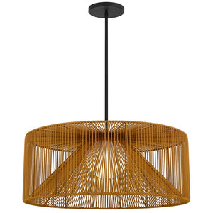 HomeRoots Natural Rattan & Black Metal LED Dimmable Pendant Light - Coastal Charm for Indoor & Outdoor Spaces 683474