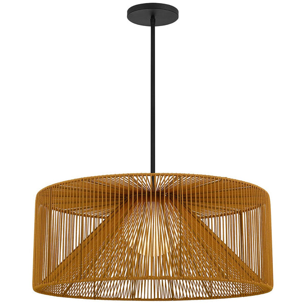HomeRoots Natural Rattan & Black Metal LED Dimmable Pendant Light - Coastal Charm for Indoor & Outdoor Spaces 683474